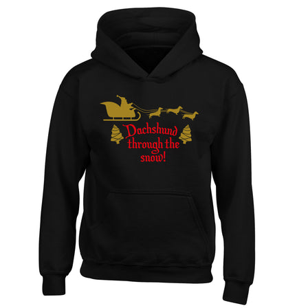 Dachshund through the snow children's black hoodie 12-14 Years