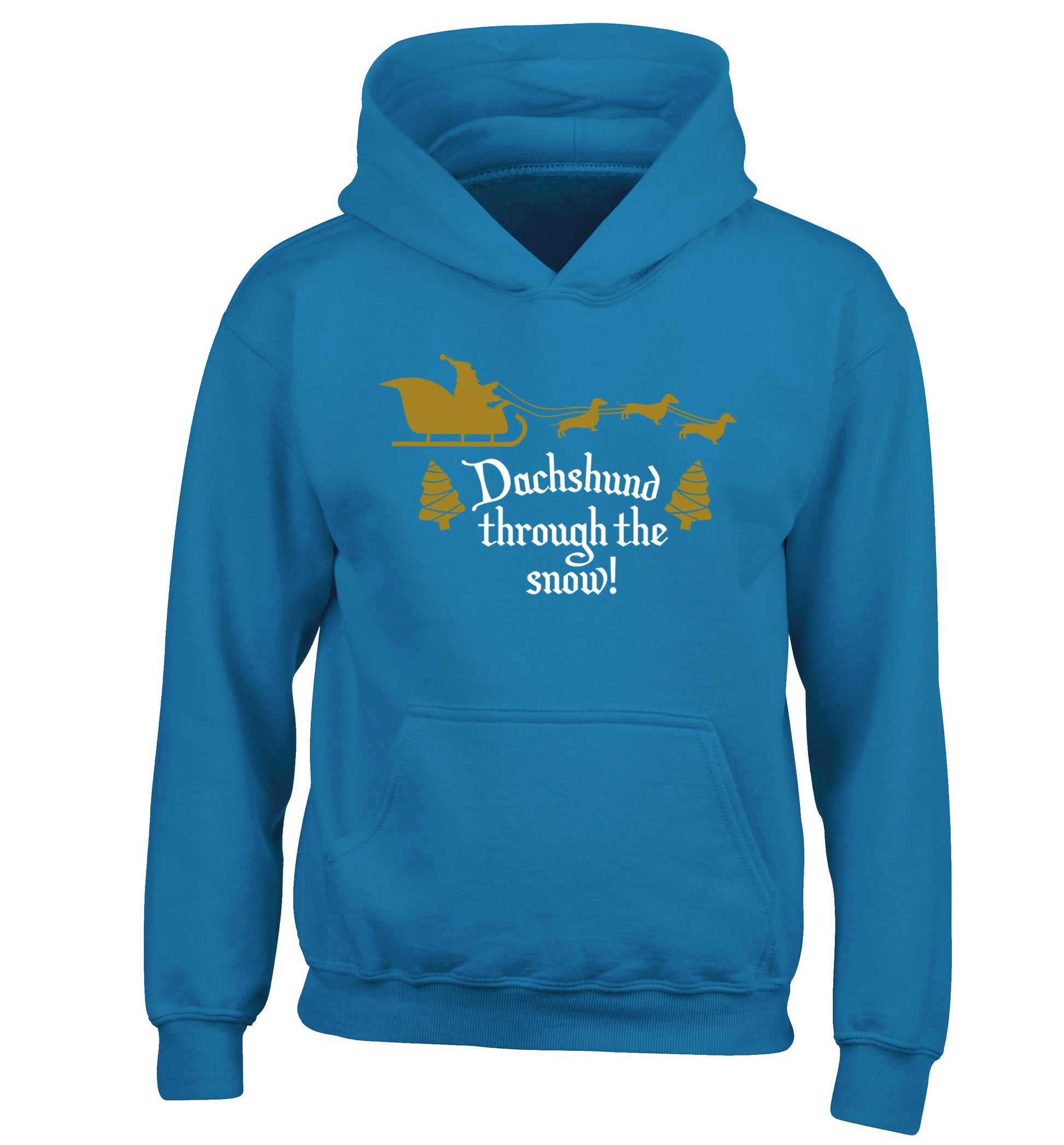 Dachshund through the snow children's blue hoodie 12-14 Years