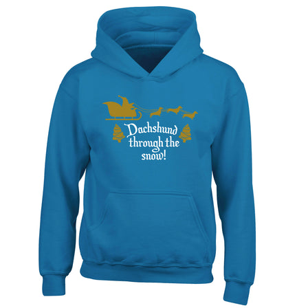 Dachshund through the snow children's blue hoodie 12-14 Years