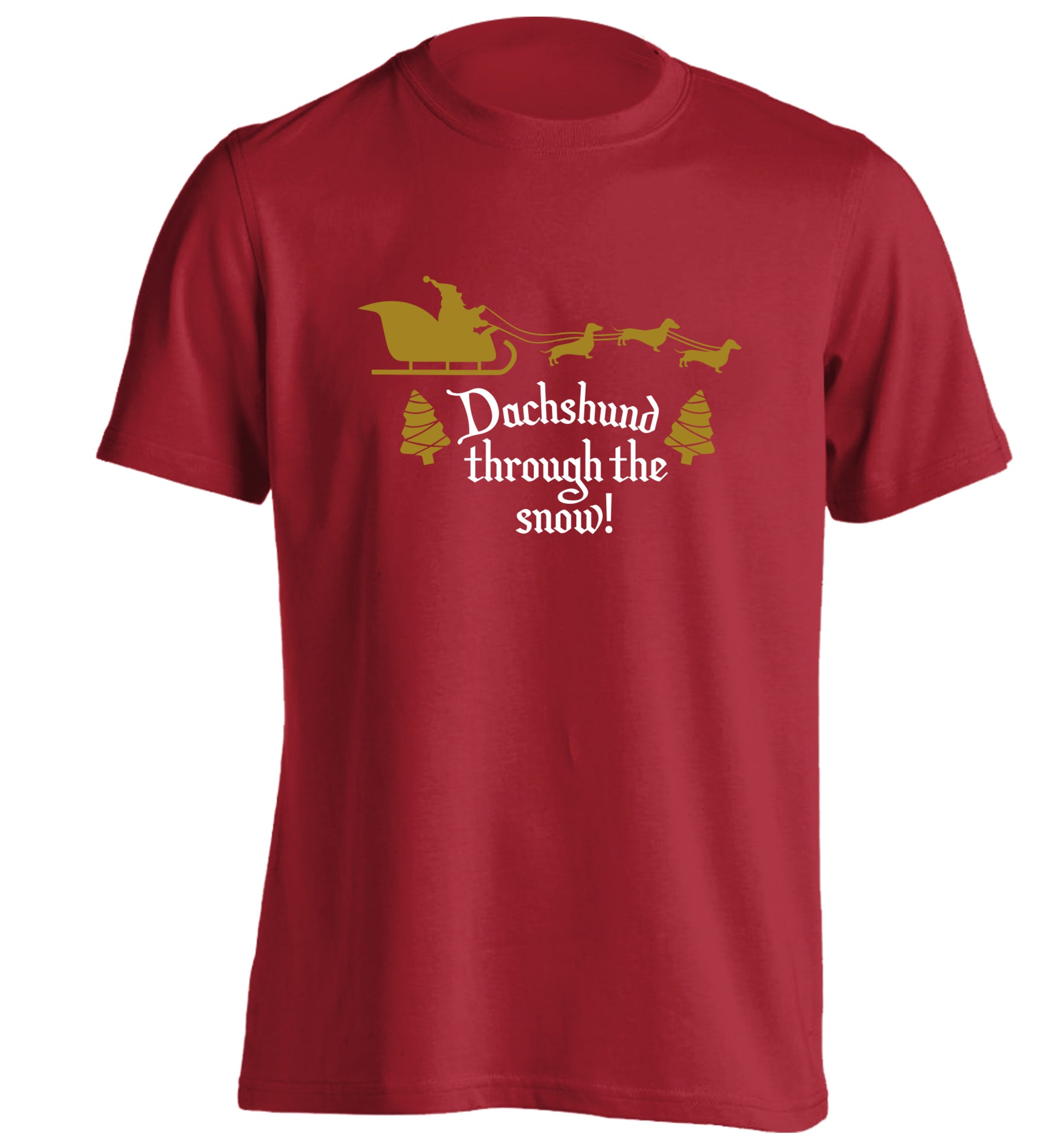Dachshund through the snow adults unisex red Tshirt 2XL