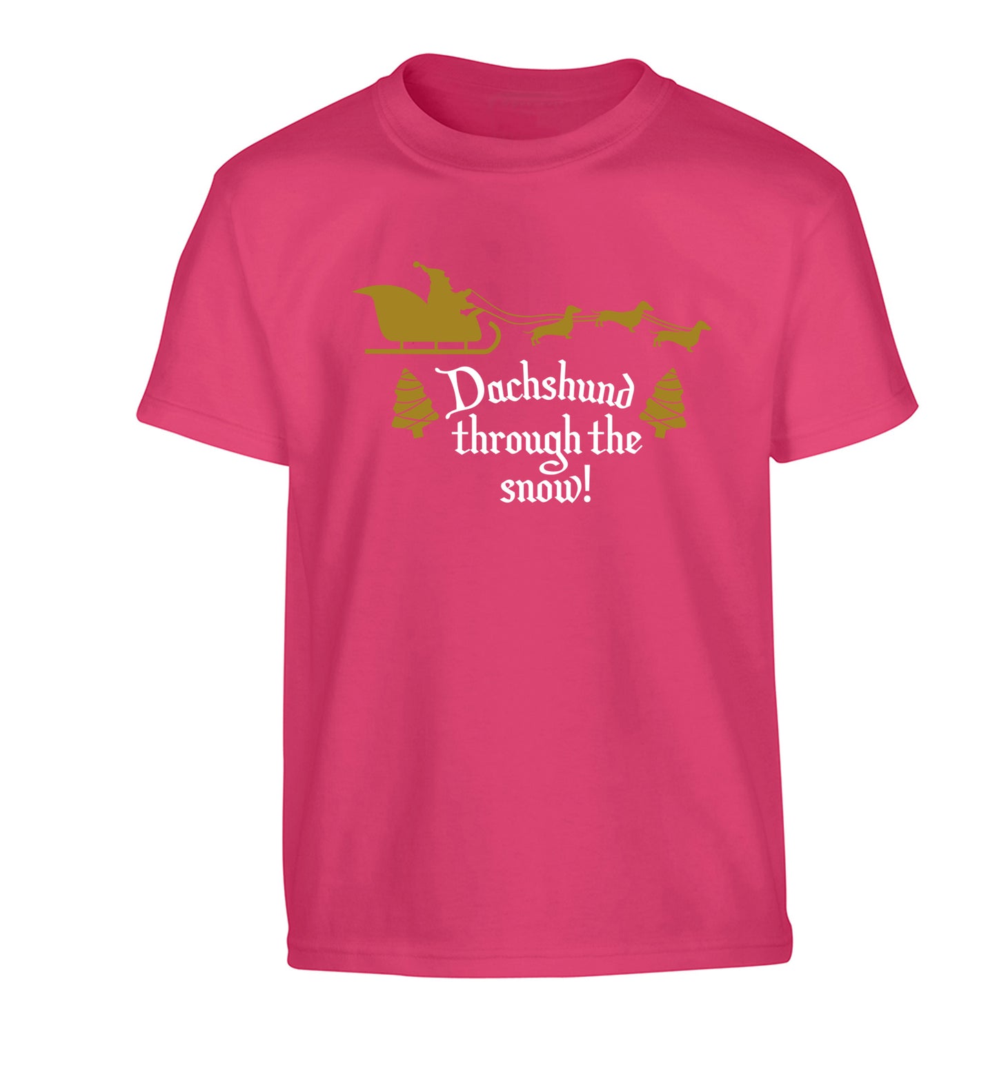 Dachshund through the snow Children's pink Tshirt 12-14 Years