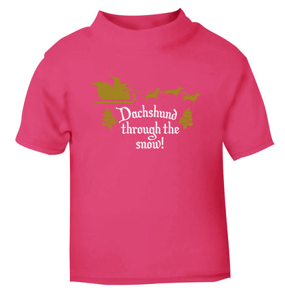 Dachshund through the snow pink Baby Toddler Tshirt 2 Years