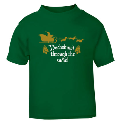 Dachshund through the snow green Baby Toddler Tshirt 2 Years