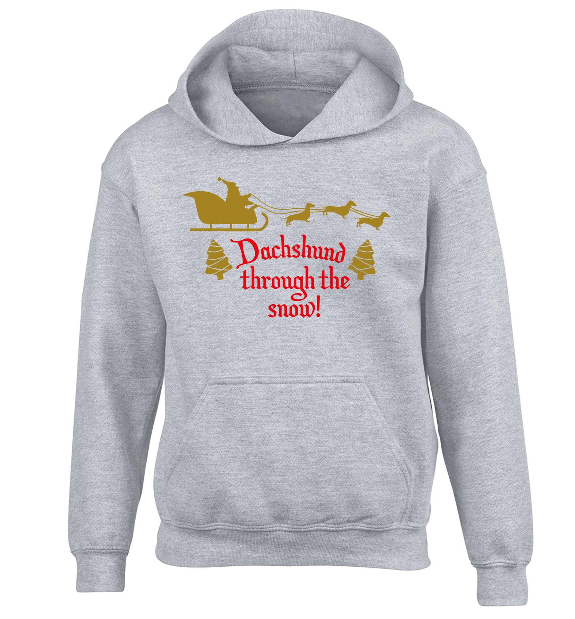Dachshund through the snow children's grey hoodie 12-14 Years