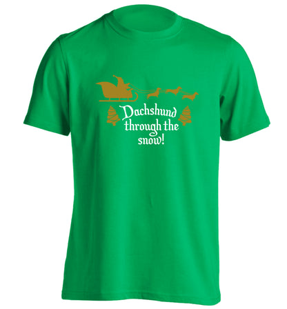 Dachshund through the snow adults unisex green Tshirt 2XL