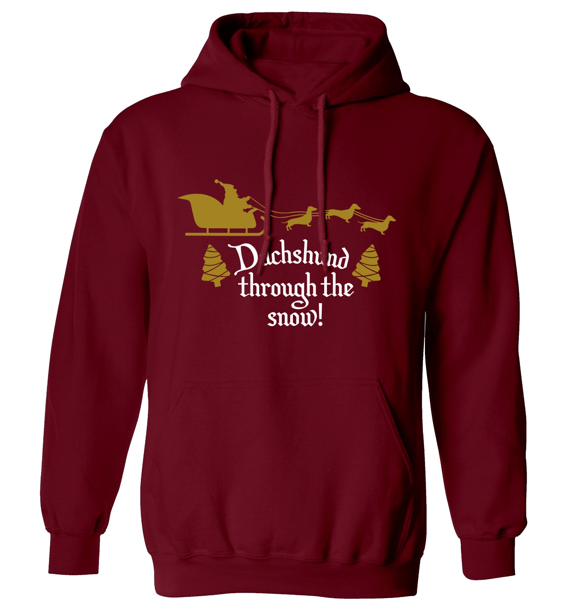 Dachshund through the snow adults unisex maroon hoodie 2XL