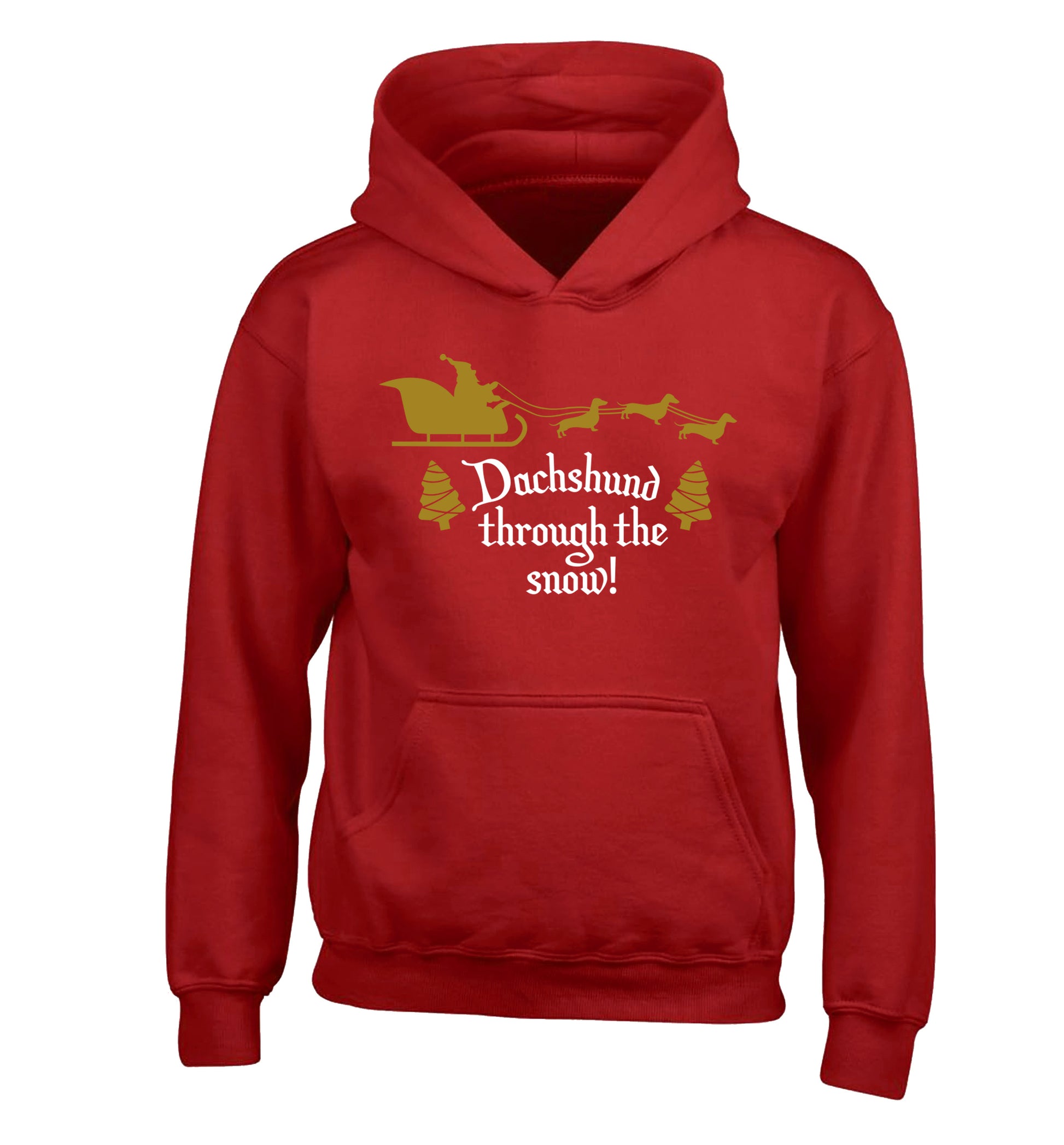 Dachshund through the snow children's red hoodie 12-14 Years