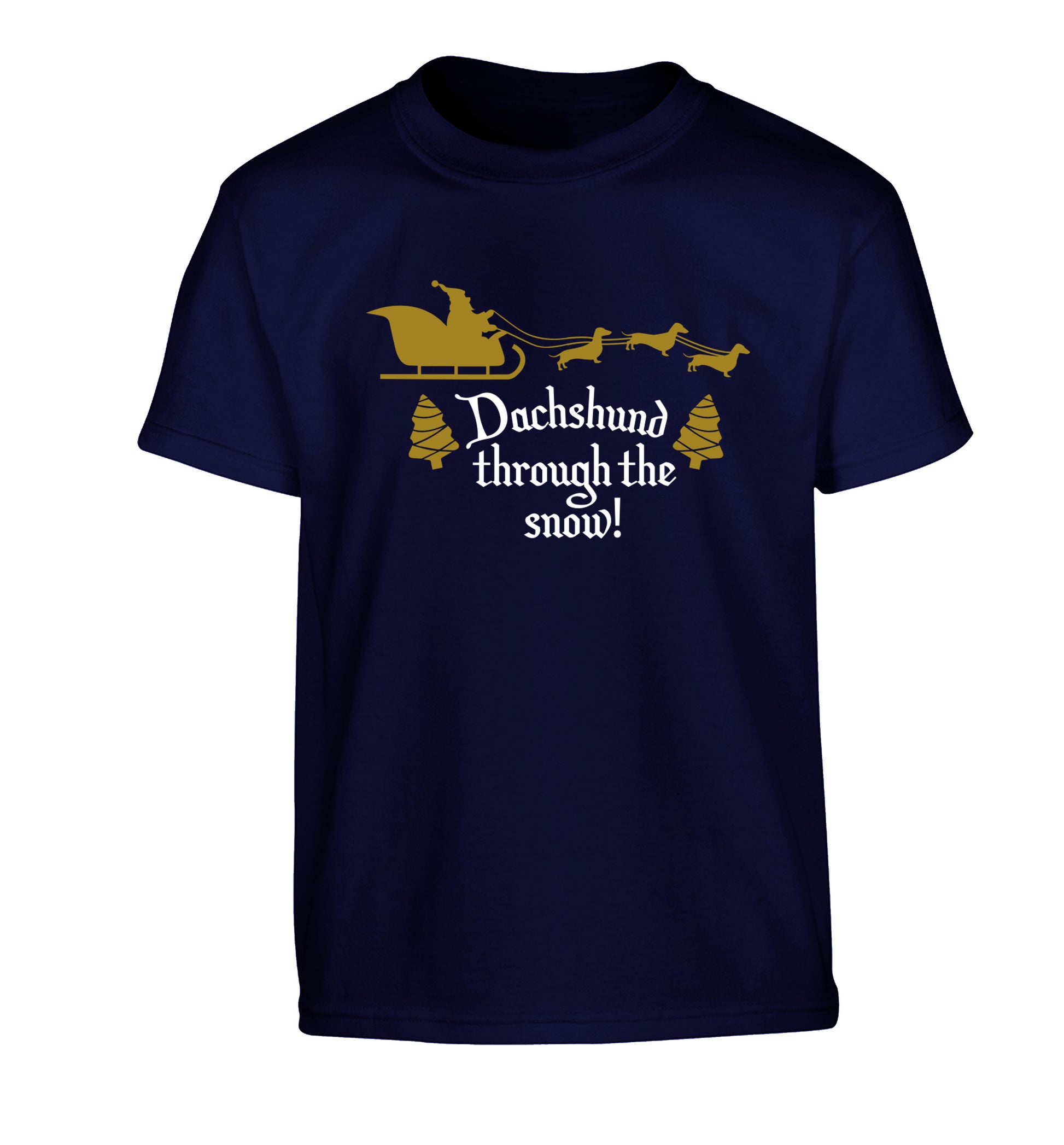 Dachshund through the snow Children's navy Tshirt 12-14 Years