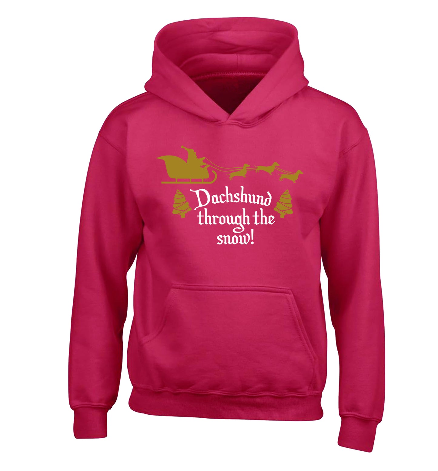 Dachshund through the snow children's pink hoodie 12-14 Years