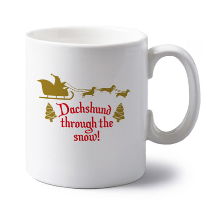 Dachshund through the snow left handed white ceramic mug 