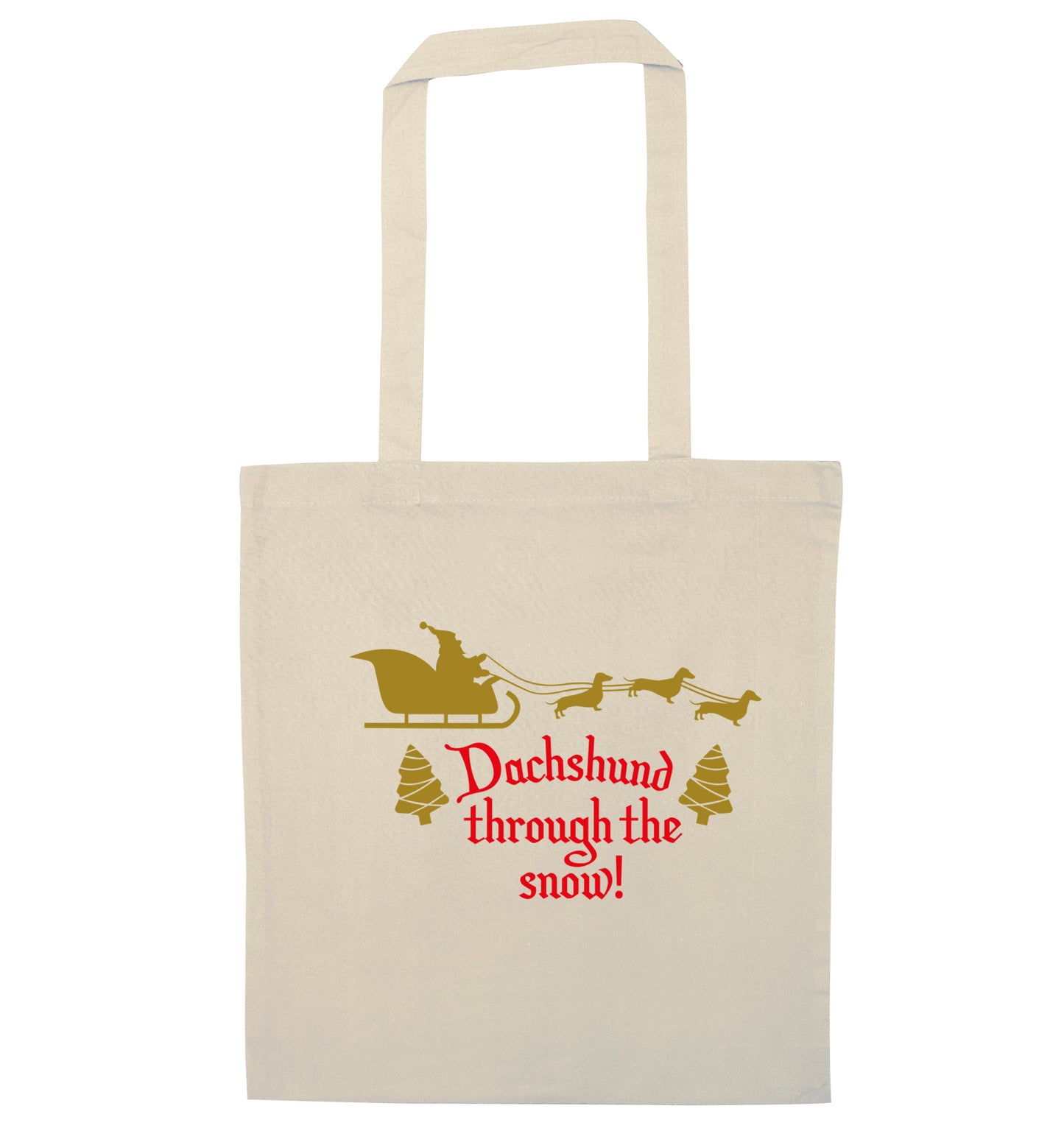 Dachshund through the snow natural tote bag
