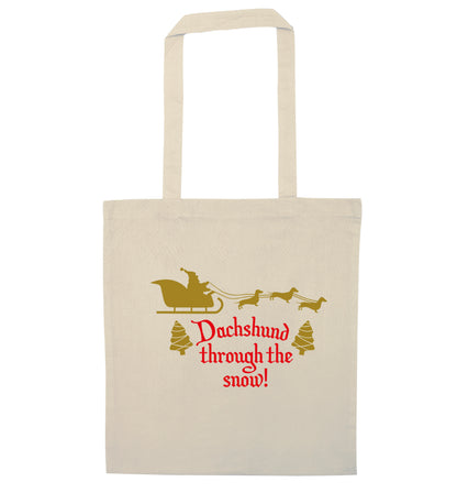 Dachshund through the snow natural tote bag