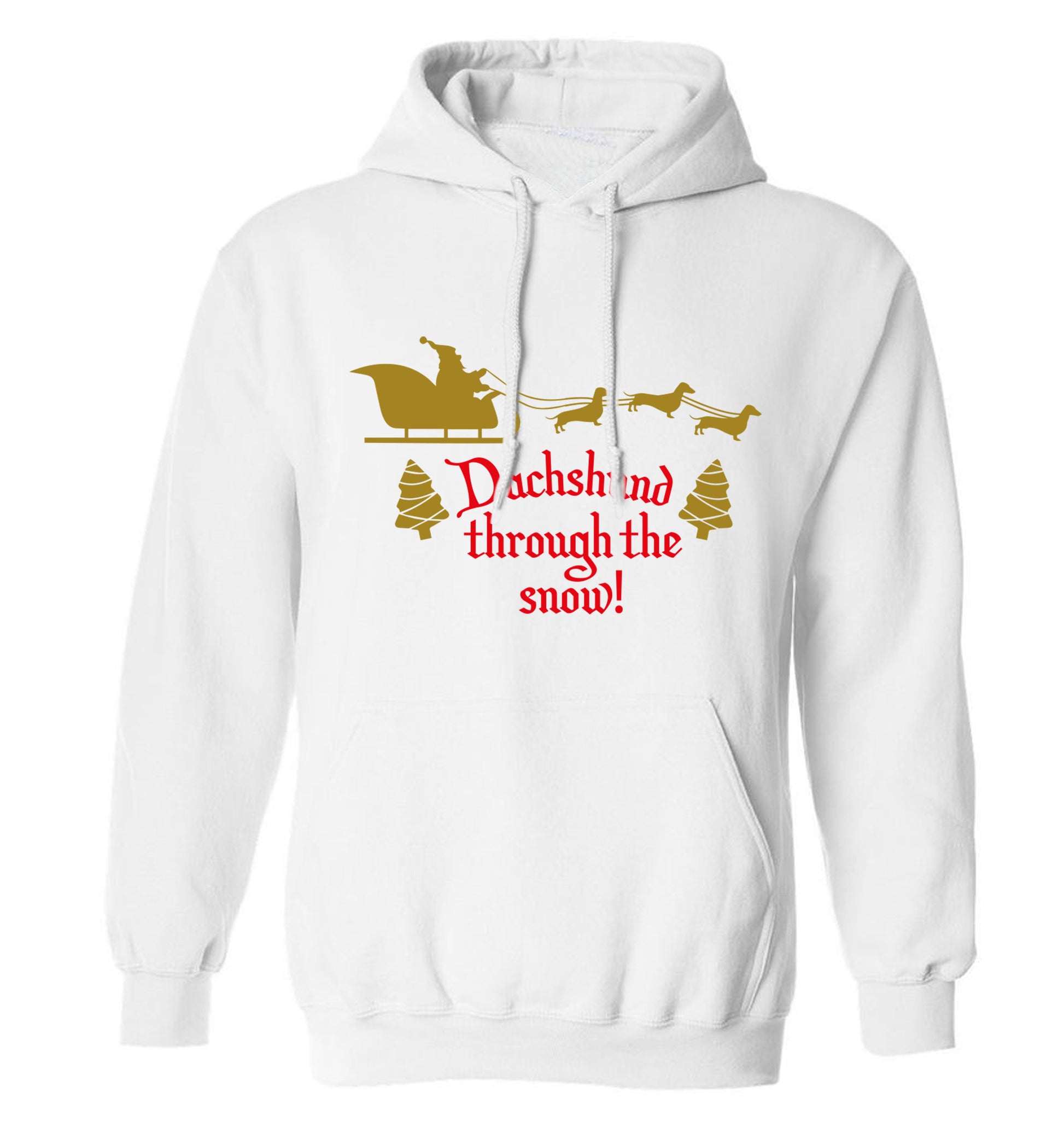Dachshund through the snow adults unisex white hoodie 2XL