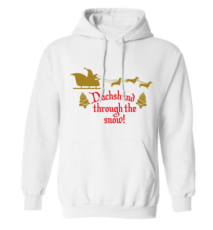 Dachshund through the snow adults unisex white hoodie 2XL