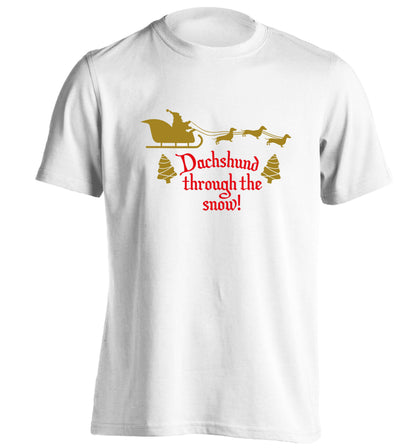 Dachshund through the snow adults unisex white Tshirt 2XL