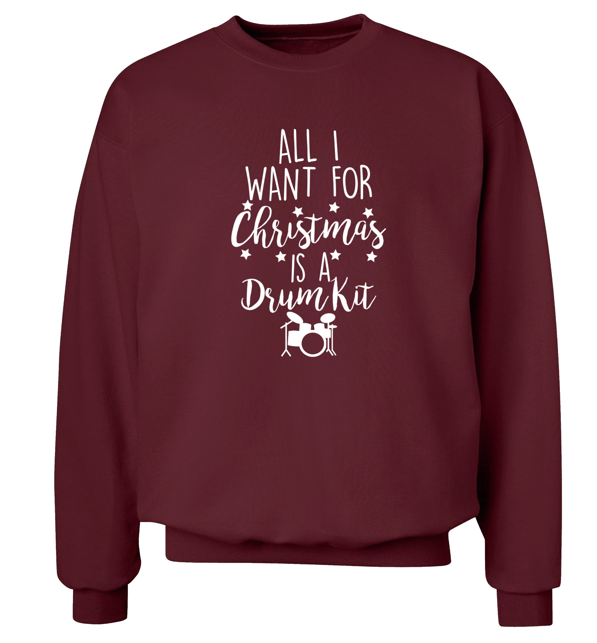 All I want for Christmas is a drum kit! Adult's unisex maroon Sweater 2XL
