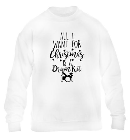All I want for Christmas is a drum kit! children's white sweater 12-14 Years