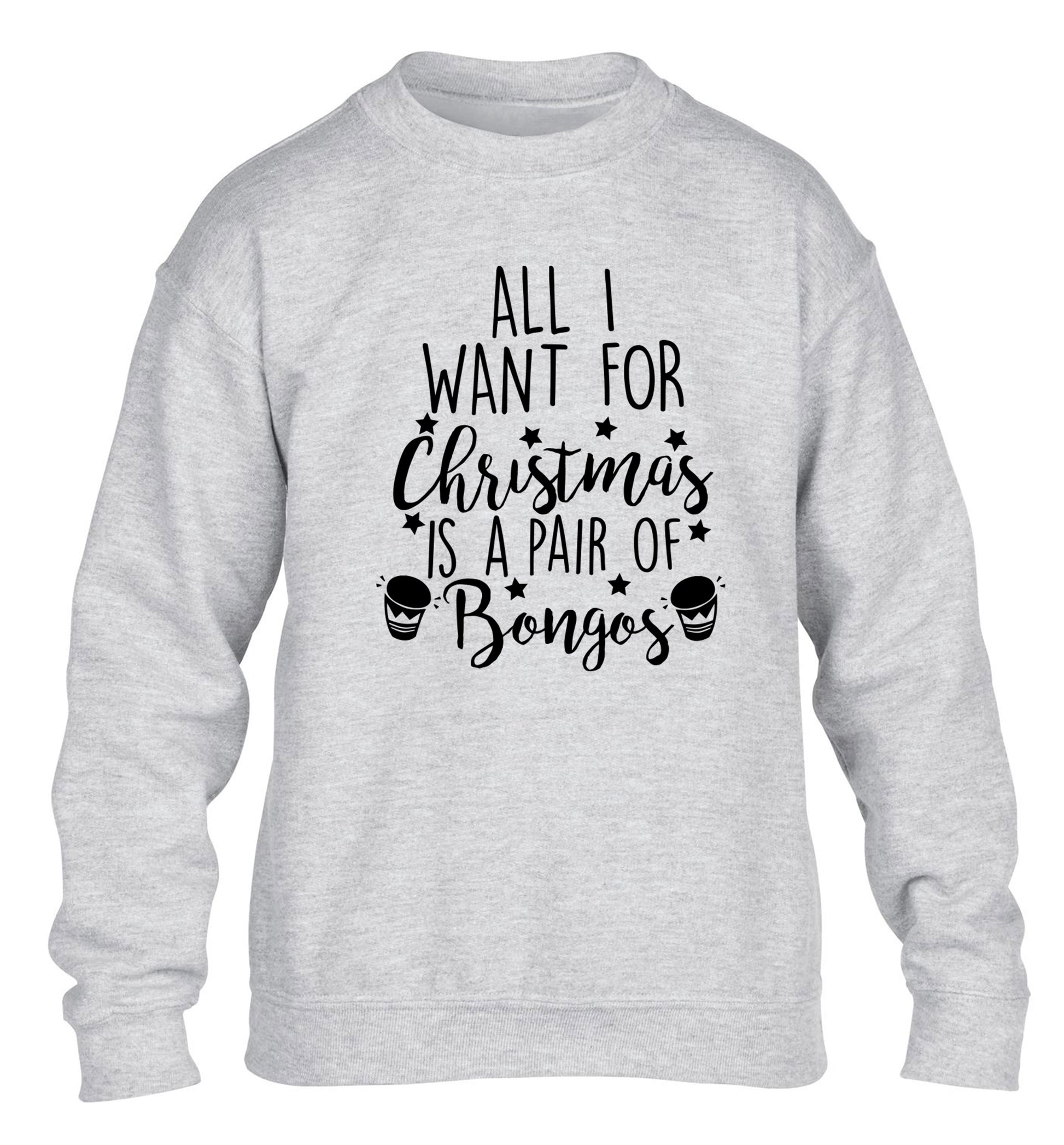 All I want for Christmas is a pair of bongos! children's grey sweater 12-14 Years