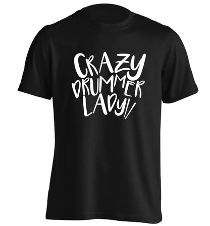 Crazy drummer lady adults unisex black Tshirt 2XL
