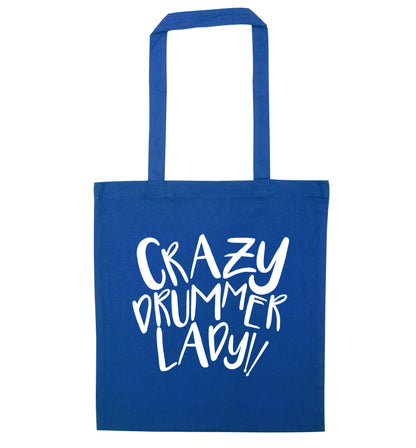 Crazy drummer lady blue tote bag
