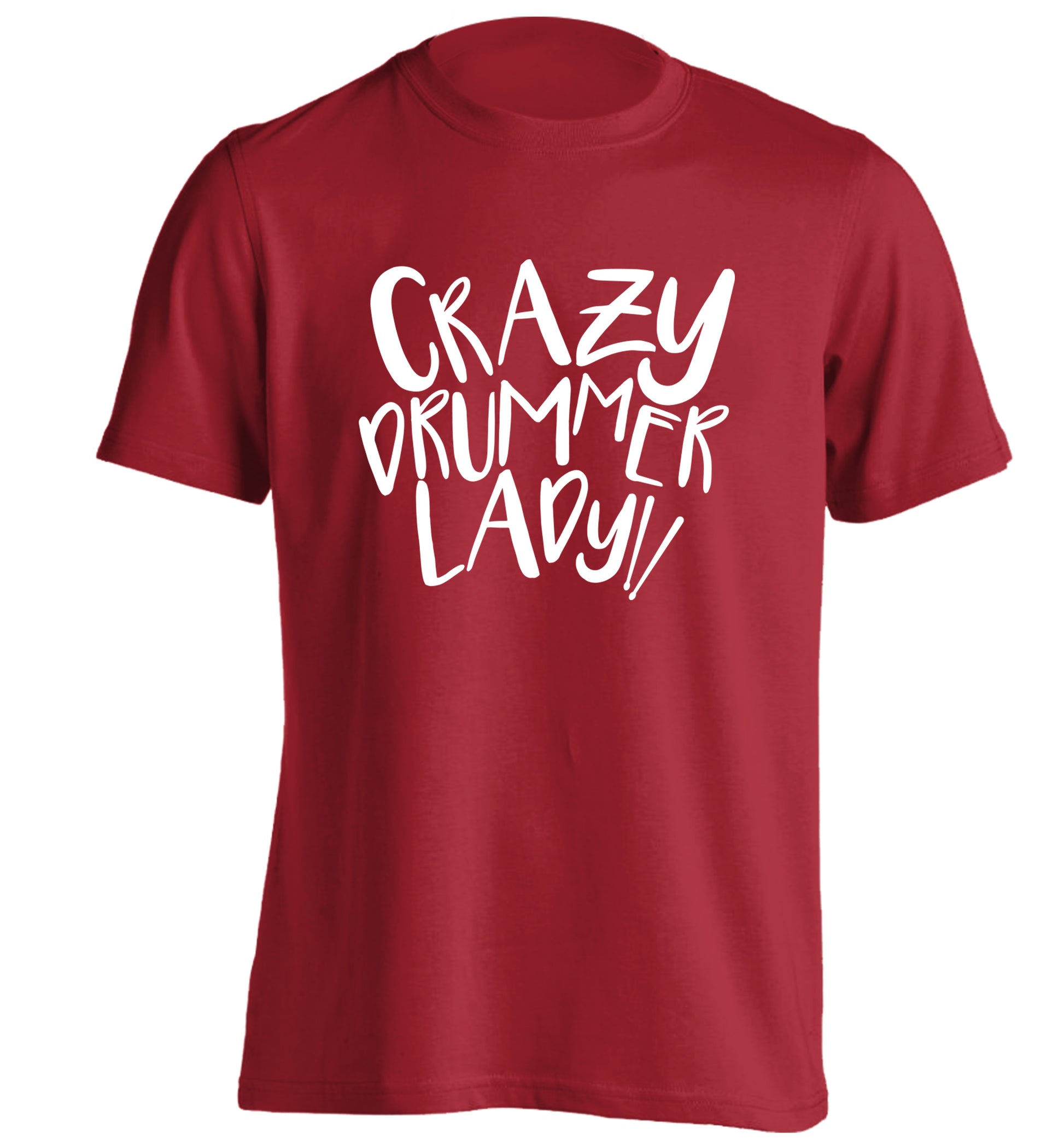 Crazy drummer lady adults unisex red Tshirt 2XL