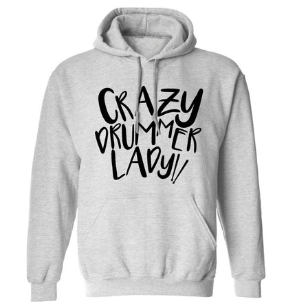 Crazy drummer lady adults unisex grey hoodie 2XL