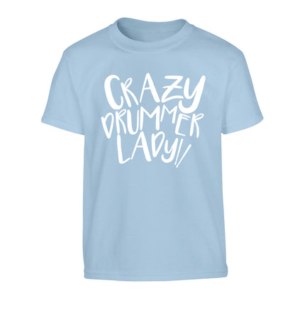 Crazy drummer lady Children's light blue Tshirt 12-14 Years