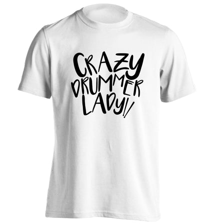 Crazy drummer lady adults unisex white Tshirt 2XL