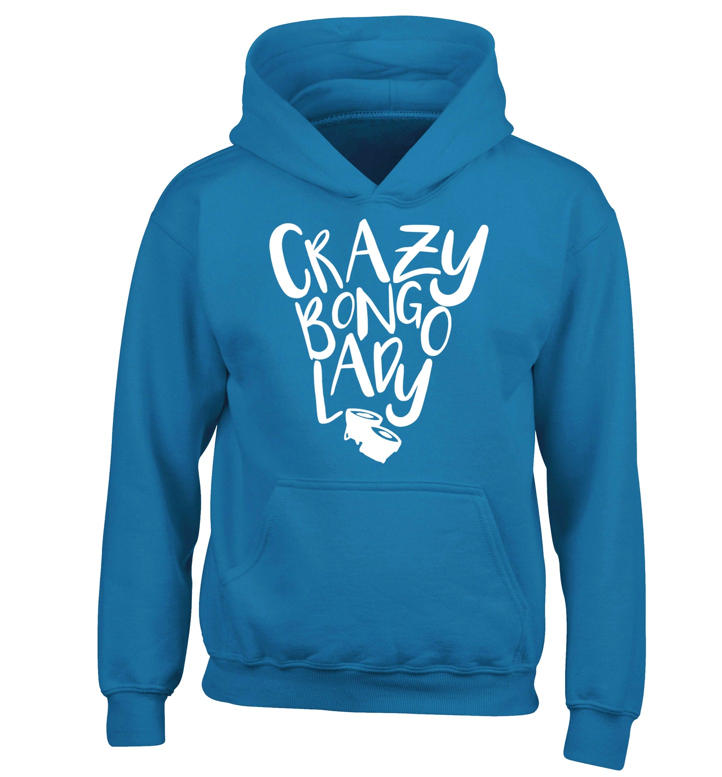 Crazy bongo lady children's blue hoodie 12-14 Years