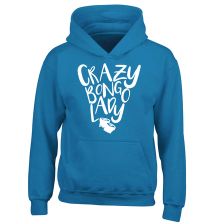 Crazy bongo lady children's blue hoodie 12-14 Years