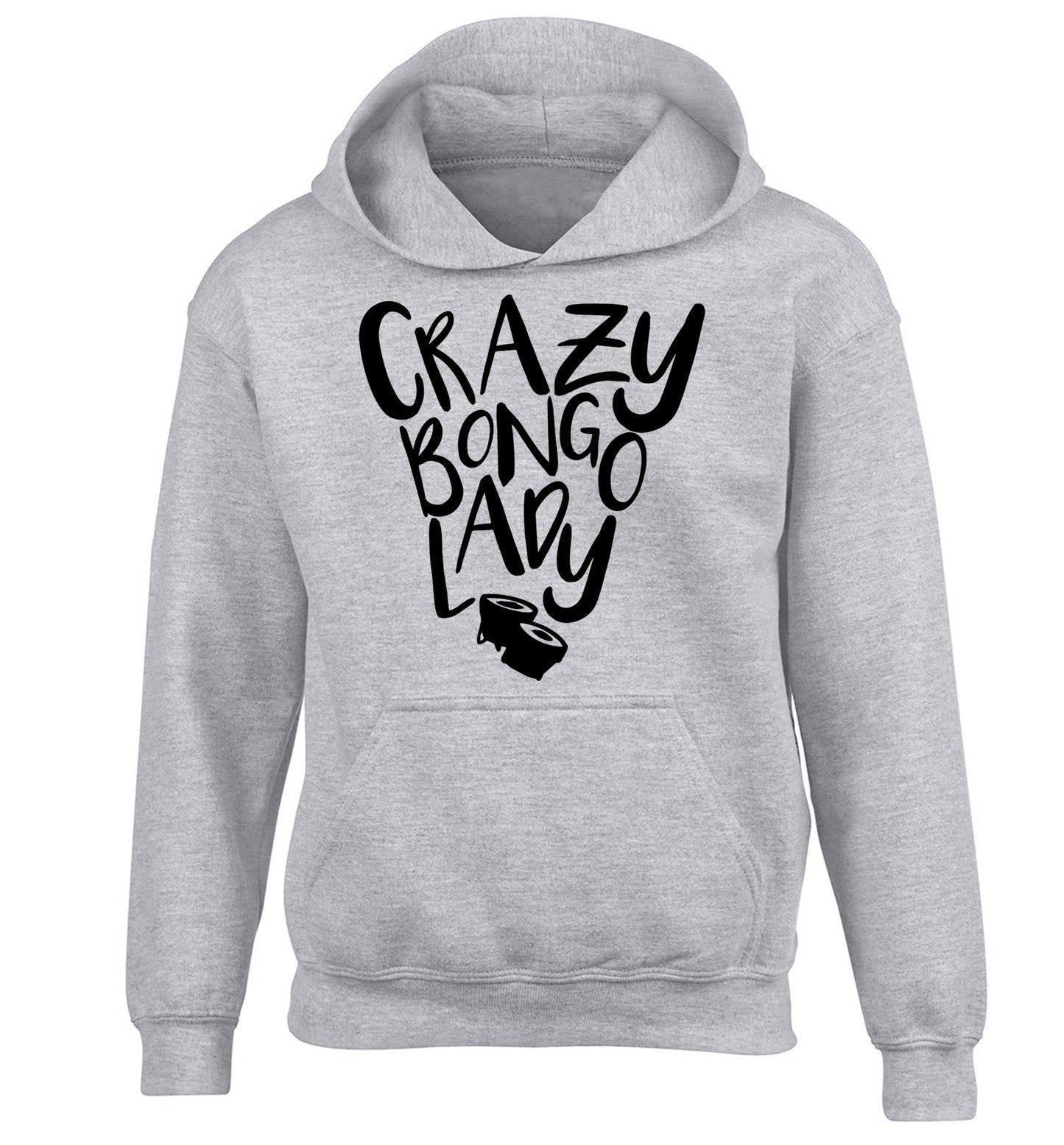Crazy bongo lady children's grey hoodie 12-14 Years