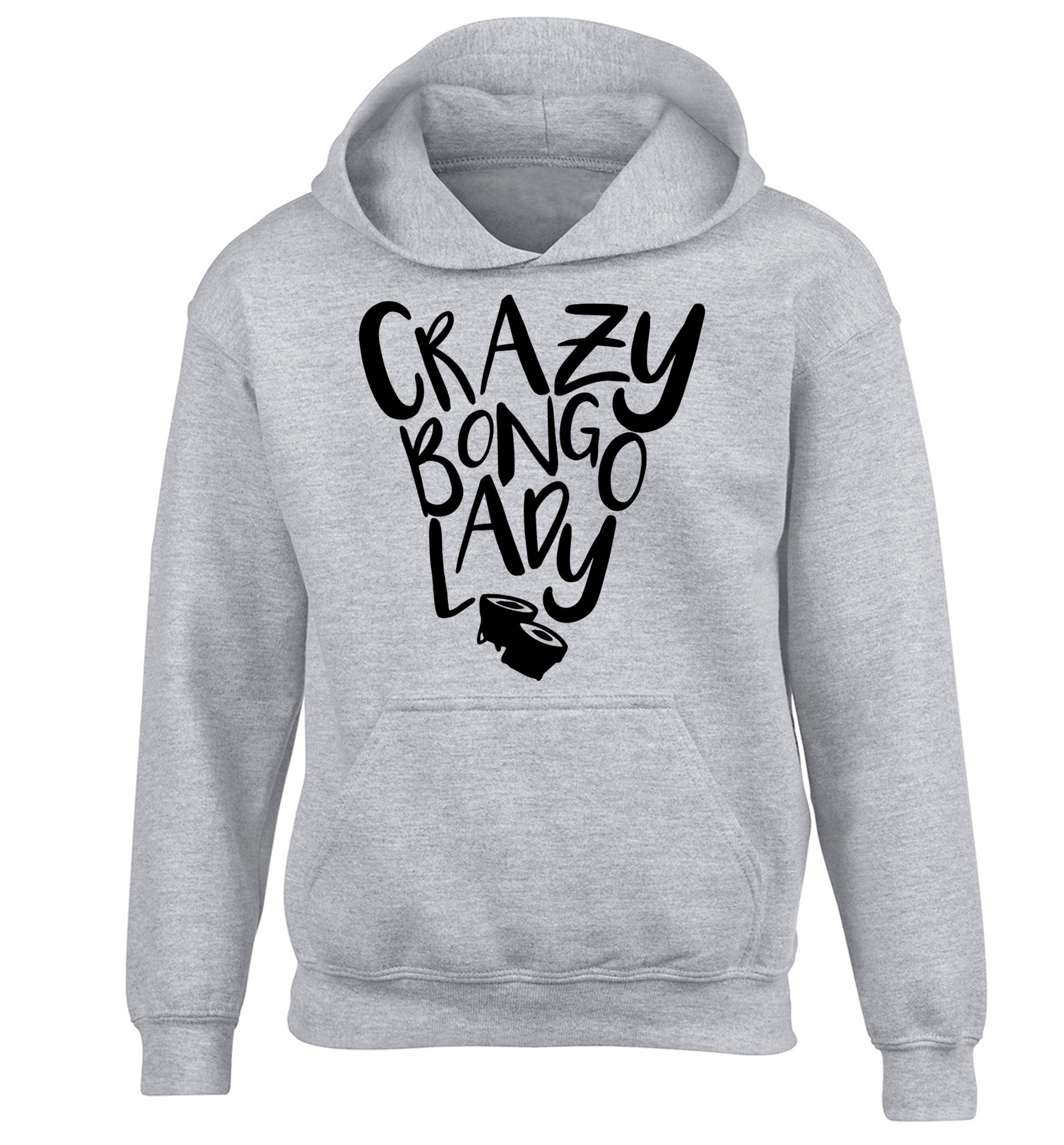 Crazy bongo lady children's grey hoodie 12-14 Years
