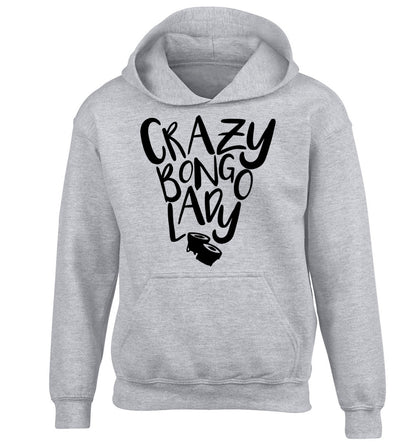 Crazy bongo lady children's grey hoodie 12-14 Years