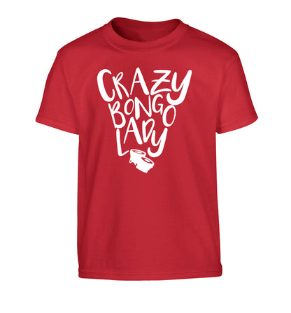 Crazy bongo lady Children's red Tshirt 12-14 Years