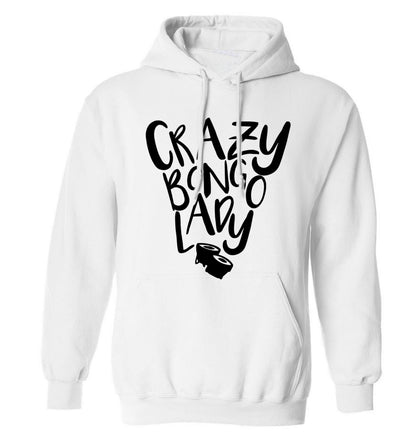 Crazy bongo lady adults unisex white hoodie 2XL