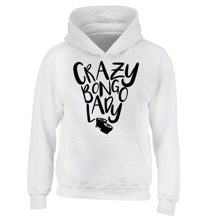 Crazy bongo lady children's white hoodie 12-14 Years