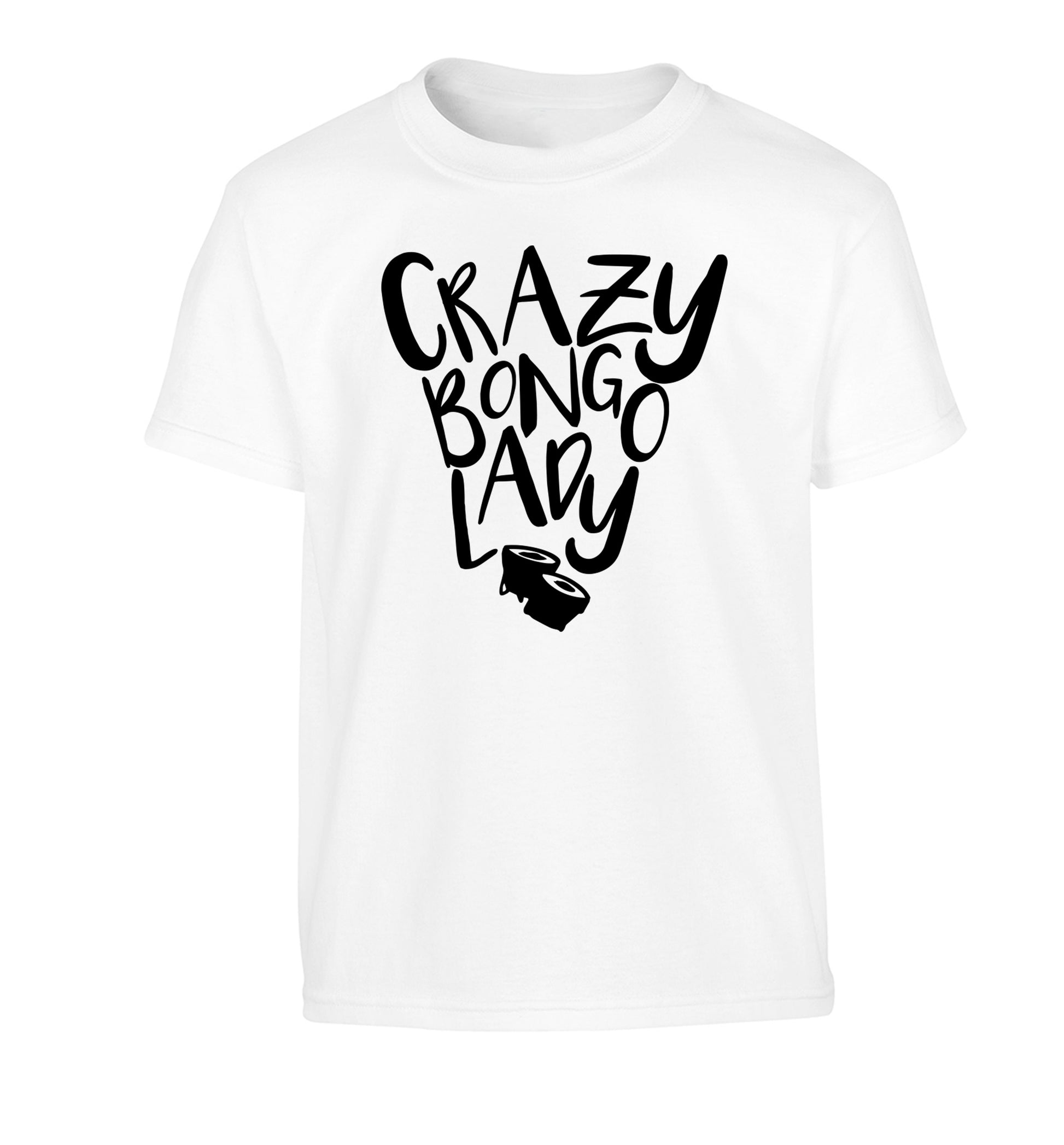 Crazy bongo lady Children's white Tshirt 12-14 Years