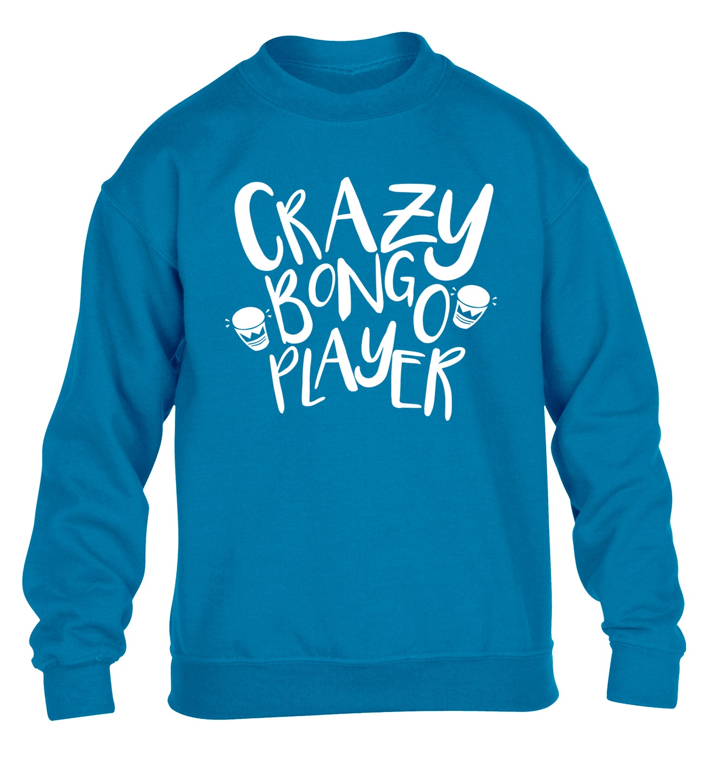 Crazy bongo player children's blue sweater 12-14 Years