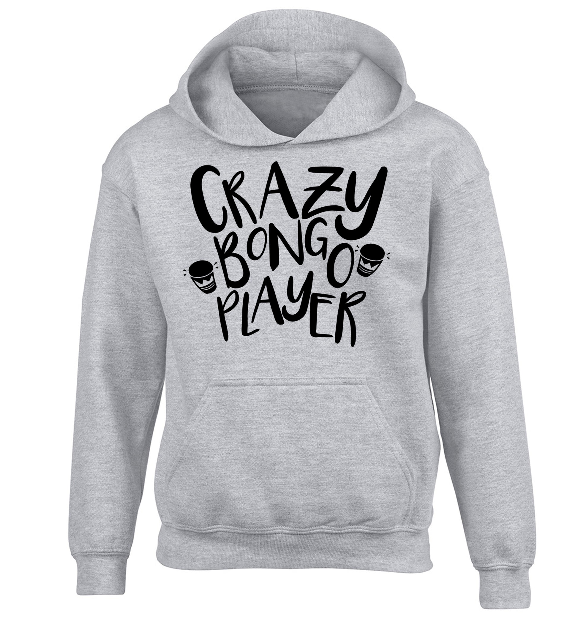 Crazy bongo player children's grey hoodie 12-14 Years