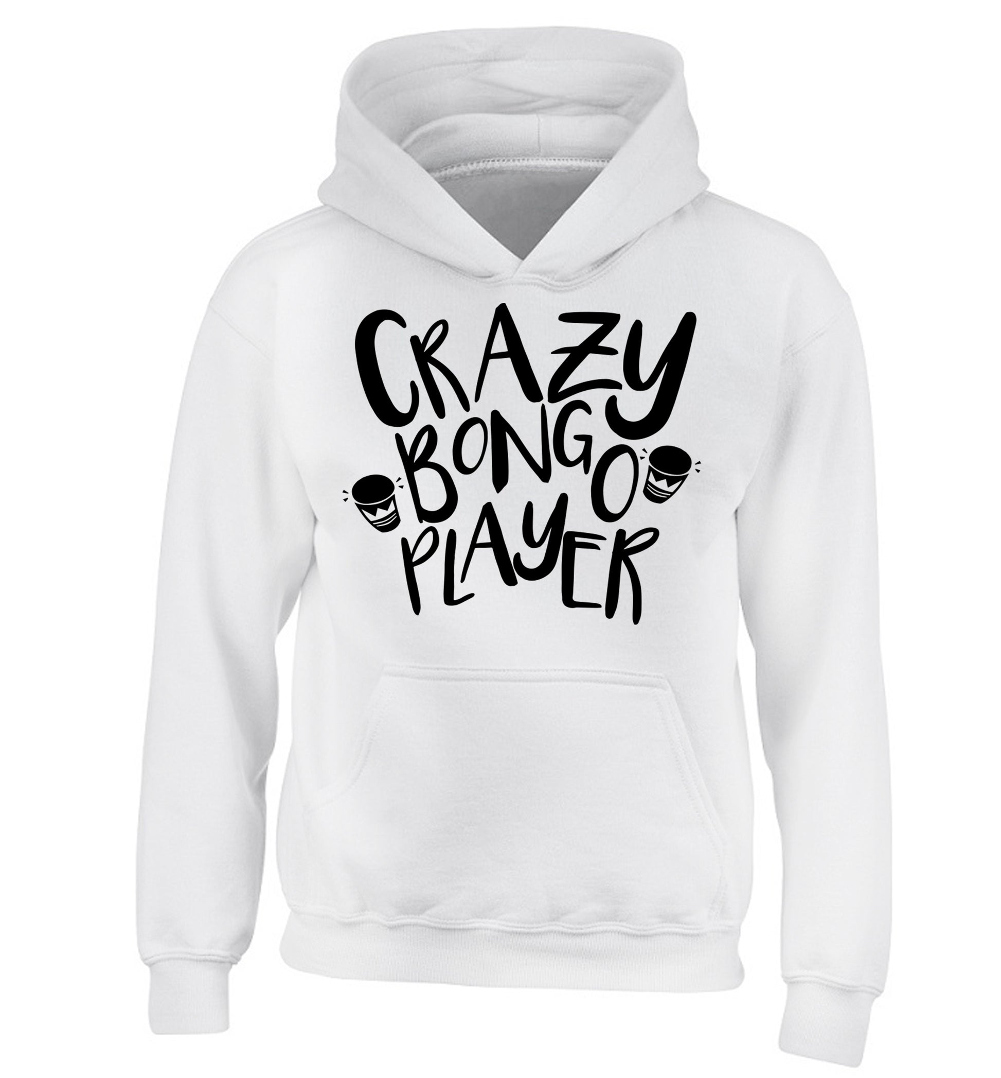 Crazy bongo player children's white hoodie 12-14 Years