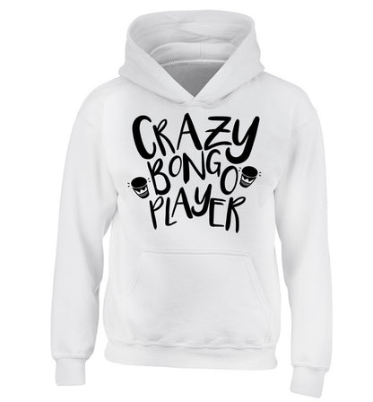 Crazy bongo player children's white hoodie 12-14 Years