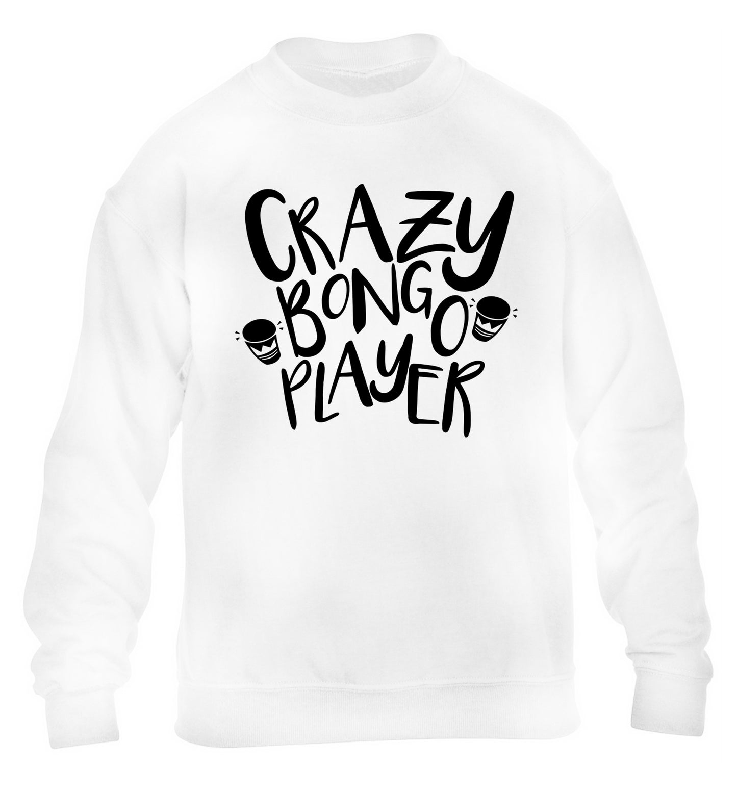 Crazy bongo player children's white sweater 12-14 Years