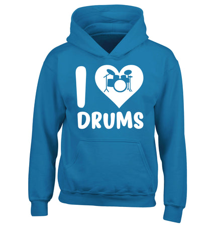 I love drums children's blue hoodie 12-14 Years