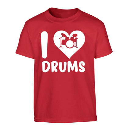 I love drums Children's red Tshirt 12-14 Years