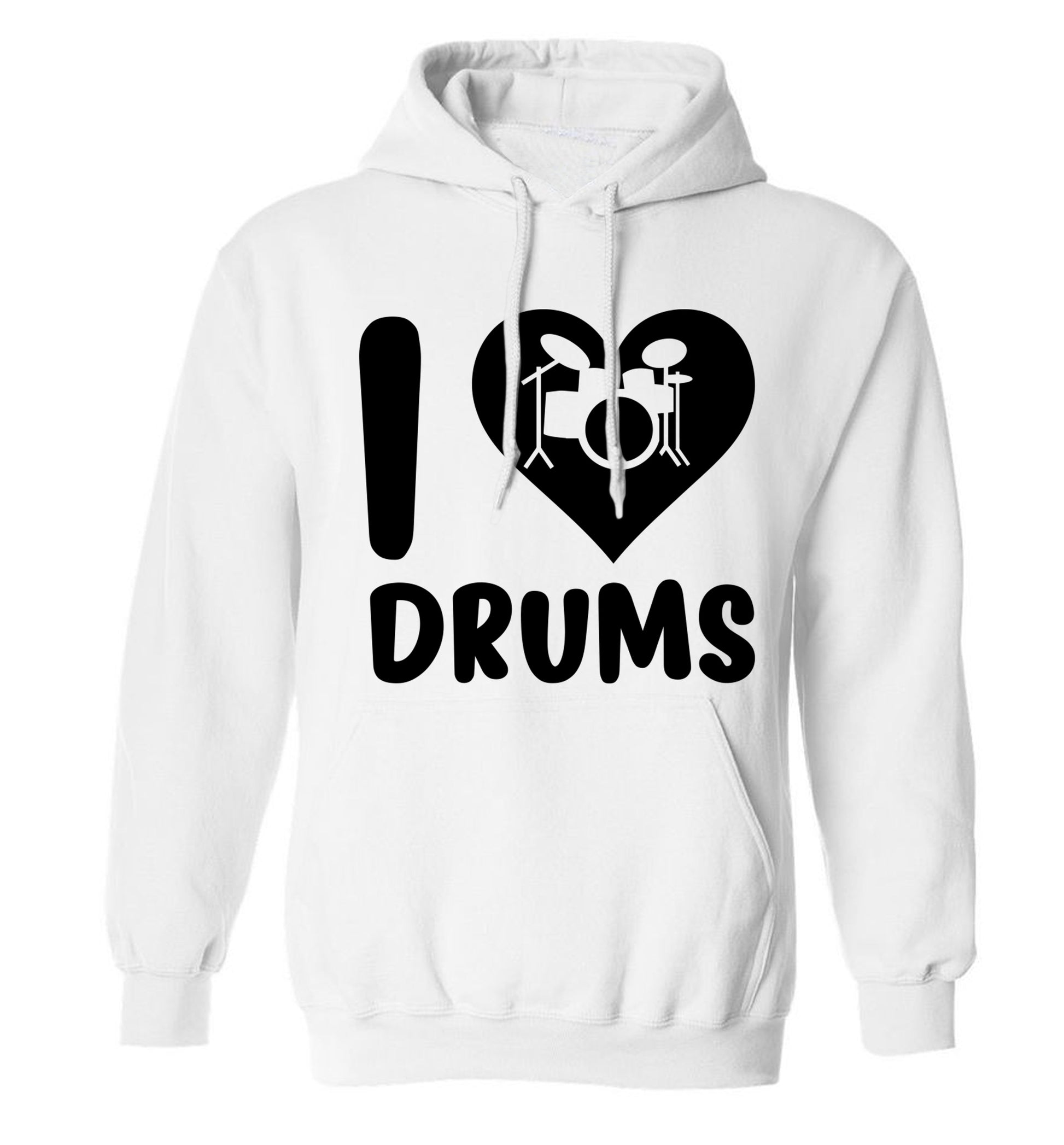I love drums adults unisex white hoodie 2XL