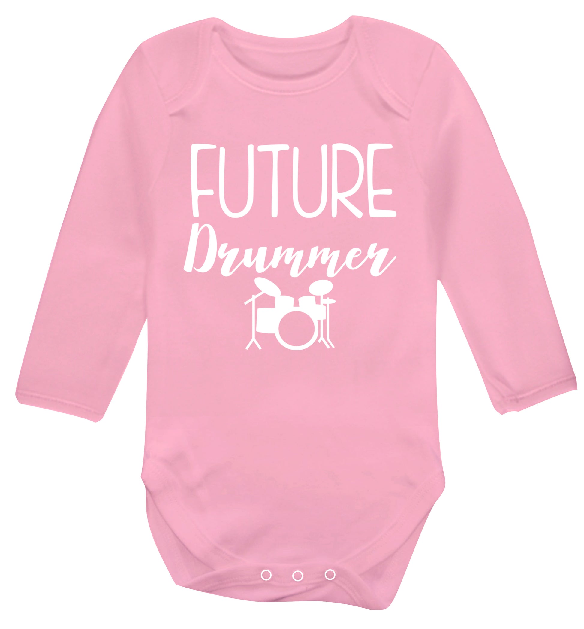 Future drummer Baby Vest long sleeved pale pink 6-12 months