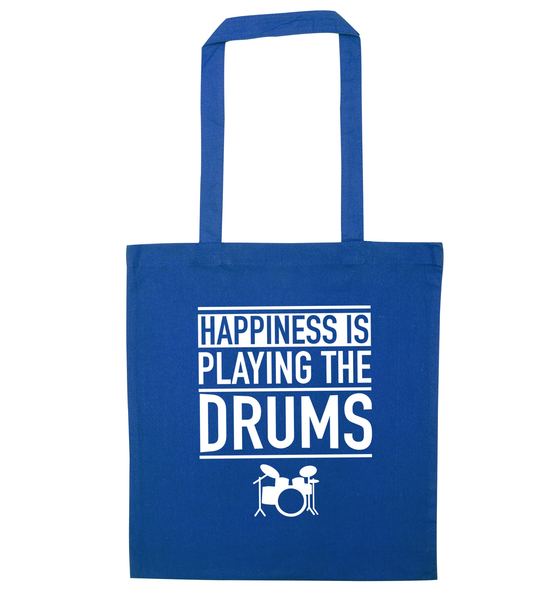 Happiness is playing the drums blue tote bag