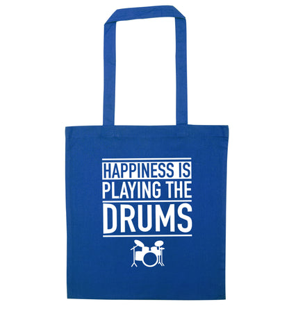 Happiness is playing the drums blue tote bag