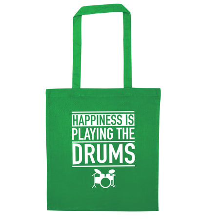 Happiness is playing the drums green tote bag