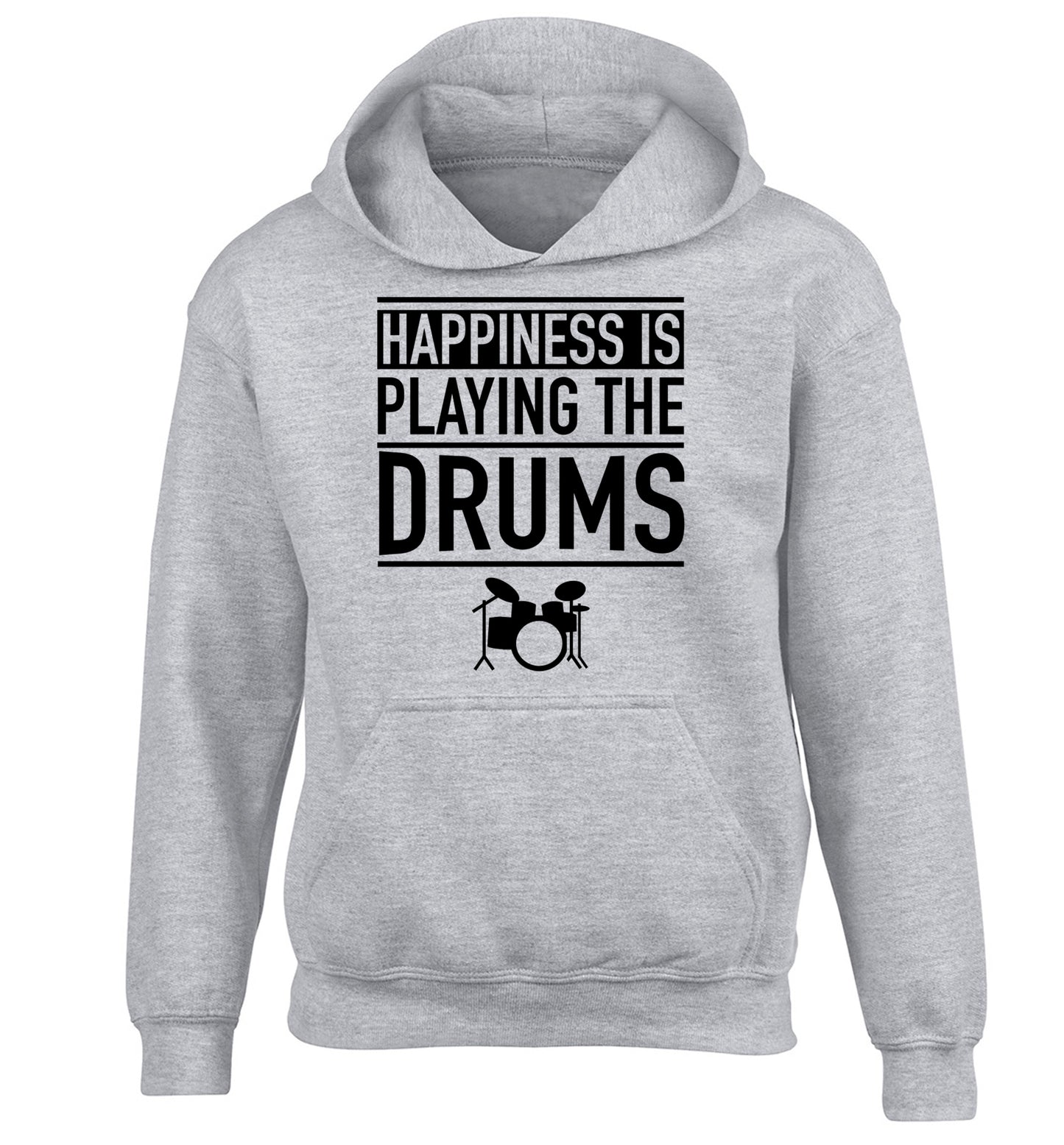 Happiness is playing the drums children's grey hoodie 12-14 Years